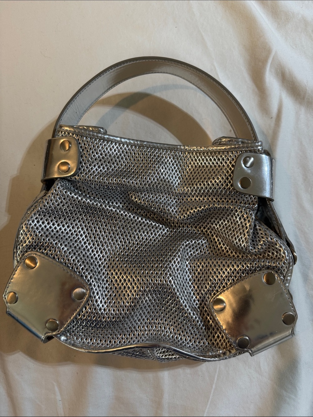 Kooba Metallic Silver Perforated Mini Handbag Y2K - Picture 6 of 7